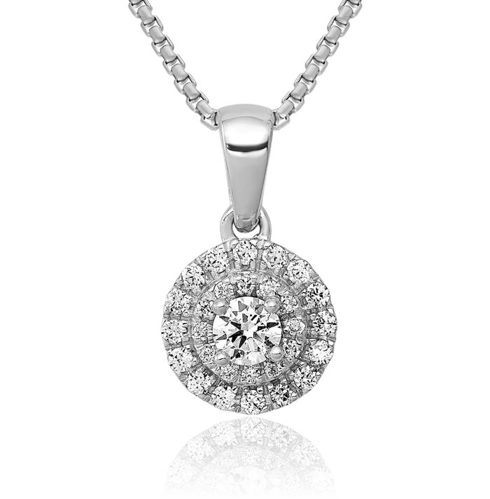 14K Solid White Gold Diamond Round Halo Necklace Chain Pendant Charm