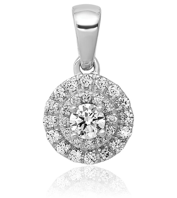 14K Solid White Gold Diamond Round Halo Necklace Chain Pendant Charm