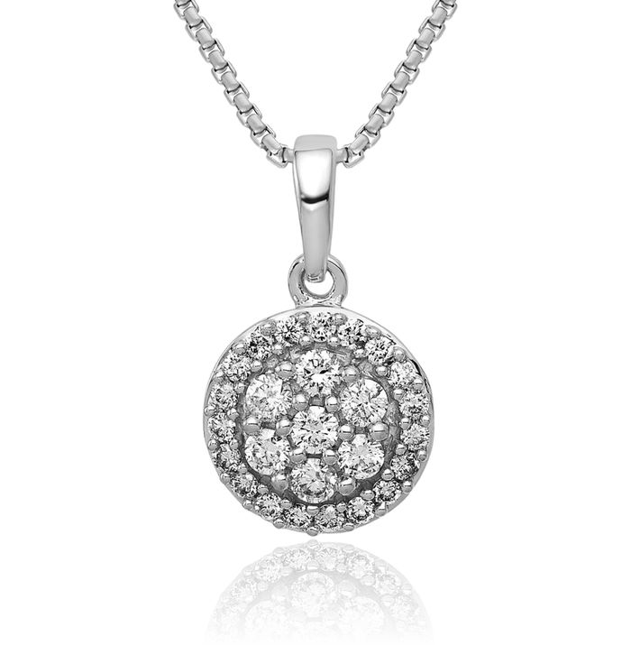 14K Solid White Gold Diamond Round Halo Necklace Chain Pendant Charm