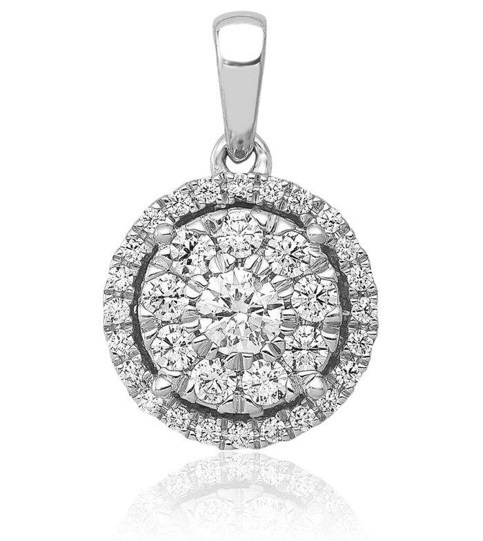 14K Solid White Gold Diamond Round Halo Necklace Chain Pendant Charm