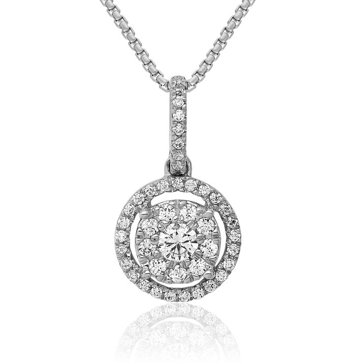 14K Solid White Gold Diamond Round Halo Necklace Chain Pendant Charm