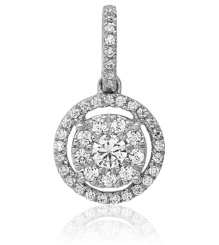 14K Solid White Gold Diamond Round Halo Necklace Chain Pendant Charm