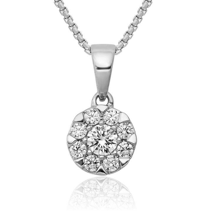 14K Solid White Gold Diamond Circle Round Necklace Chain Pendant Charm