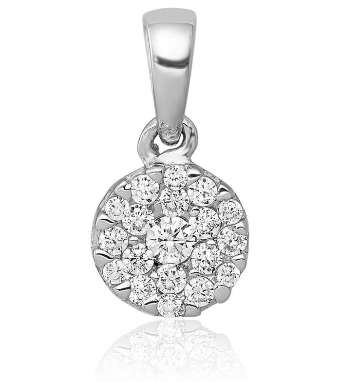 14K Solid White Gold Diamond Circle Round Necklace Chain Pendant Charm