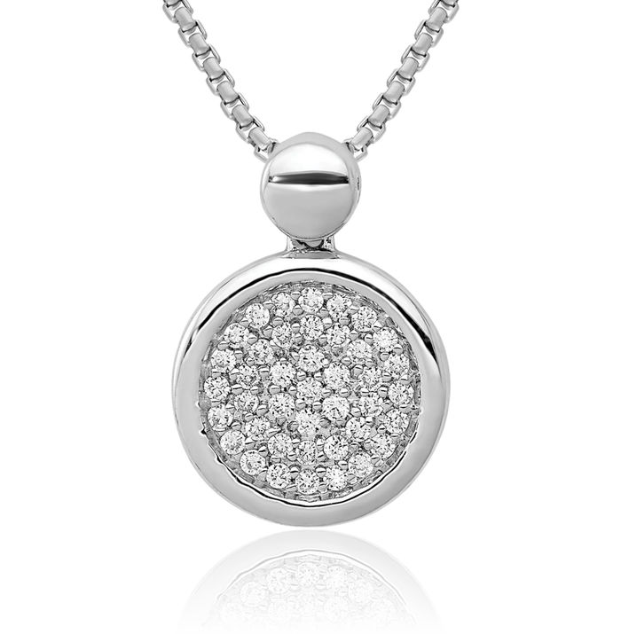 14K Solid White Gold Diamond Circle Round Necklace Chain Pendant Charm