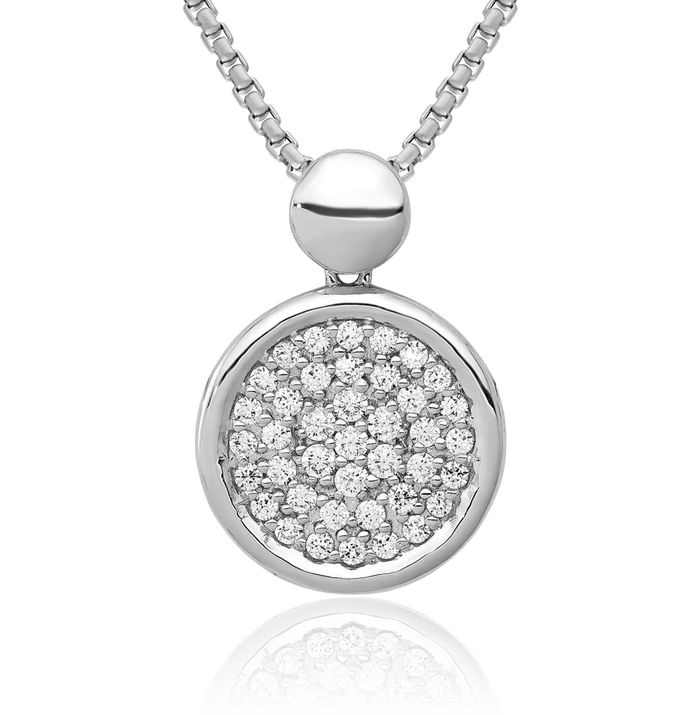 14K Solid White Gold Diamond Circle Round Necklace Chain Pendant Charm