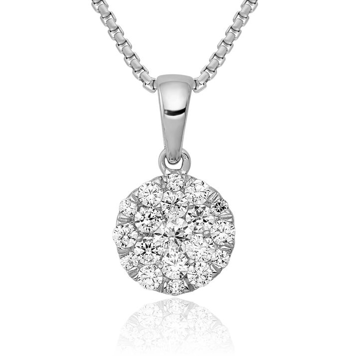 14K Solid White Gold Diamond Circle Round Necklace Chain Pendant Charm