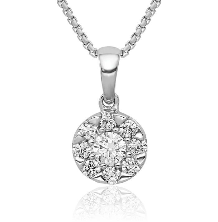 14K Solid White Gold Diamond Circle Round Solitaire Necklace Chain Pendant Charm