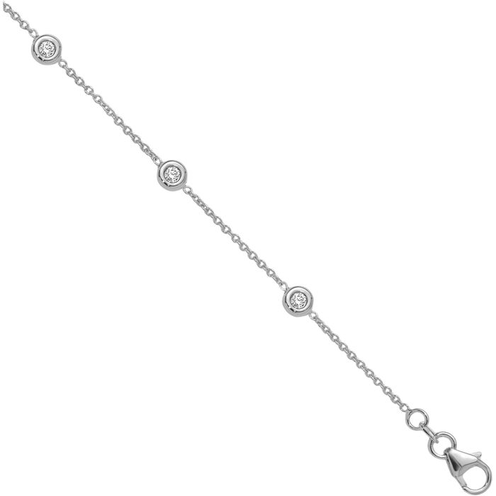 14K Solid White Gold Diamond Circle Round Tennis Bracelet