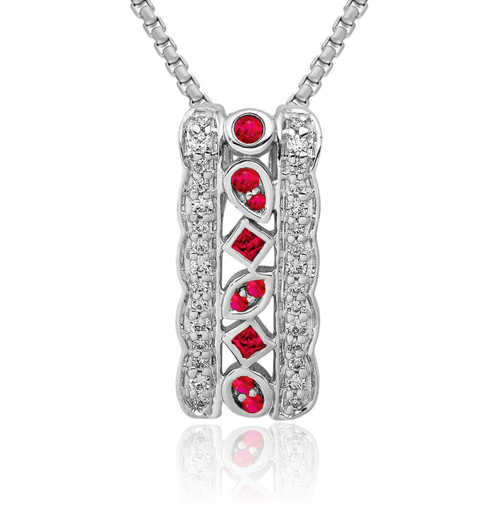 14K Solid White Gold Diamond Red Ruby Floating Chain Slide Pendant Necklace Gemstone Charm