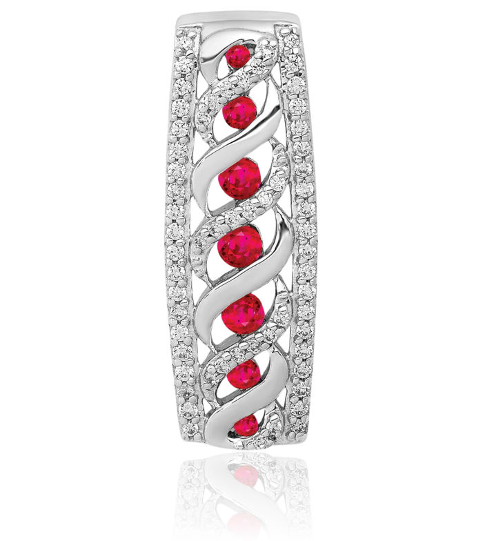 14K Solid White Gold Diamond Red Ruby Floating Chain Slide Gemstone Pendant Necklace Charm