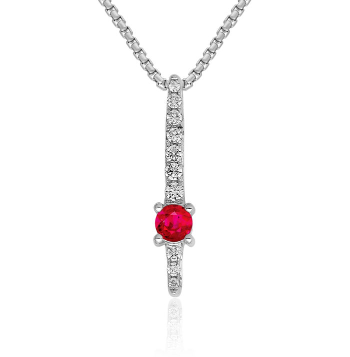 14K Solid White Gold Diamond Red Ruby Floating Chain Slide Gemstone Pendant Necklace Charm