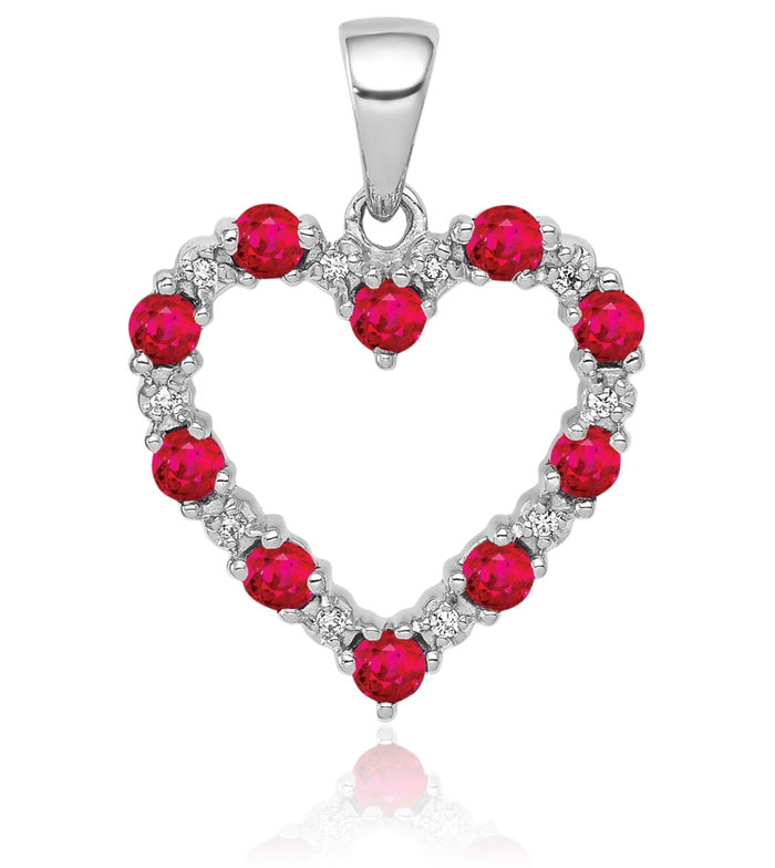 14K Solid White Gold Diamond Red Ruby Heart Necklace Gemstone Pendant Charm