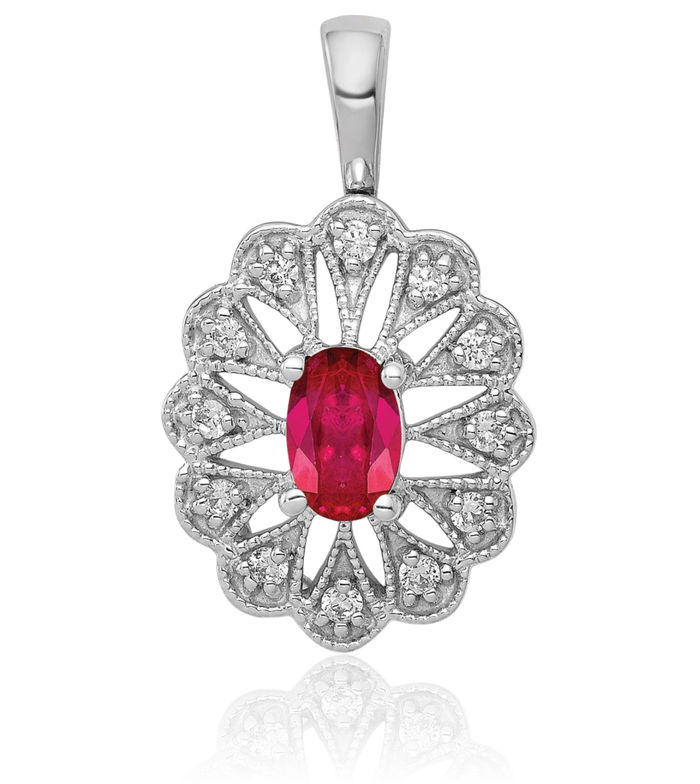 14K Solid White Gold Diamond Red Ruby Necklace Gemstone Pendant Charm July Birthstone Jewelry