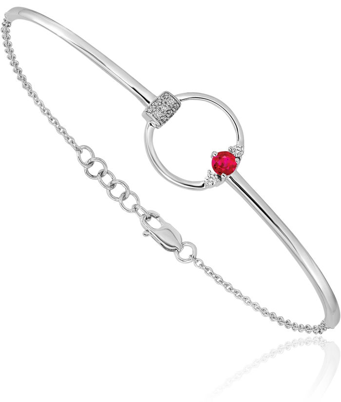 14K Solid White Gold Diamond Red Ruby Circle Round Chain Gemstone Tennis Bracelet