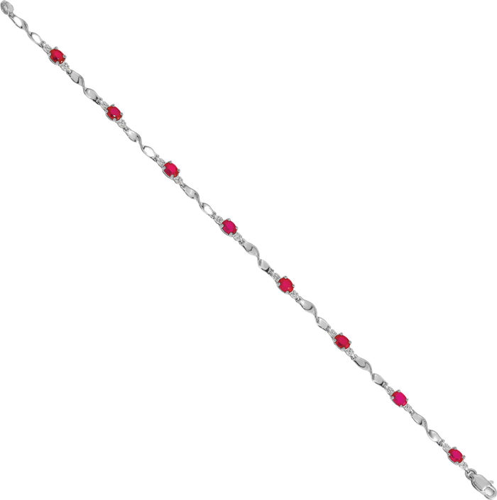14K Solid White Gold Diamond Red Ruby Chain Gemstone Tennis Bracelet