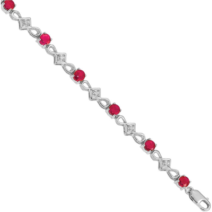 14K Solid White Gold Diamond Red Ruby Chain Gemstone Tennis Bracelet