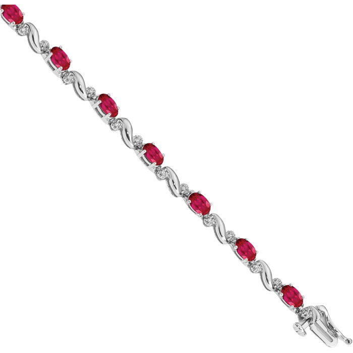14K Solid White Gold Diamond Red Ruby Chain Gemstone Tennis Bracelet