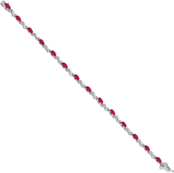14K Solid White Gold Diamond Red Ruby Chain Gemstone Tennis Bracelet