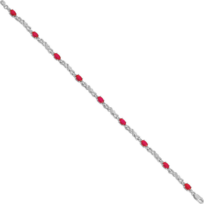 14K Solid White Gold Diamond Red Ruby Chain Gemstone Tennis Bracelet