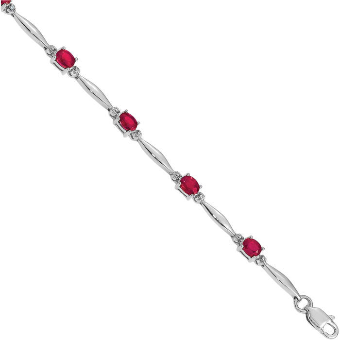 14K Solid White Gold Diamond Red Ruby Chain Gemstone Tennis Bracelet