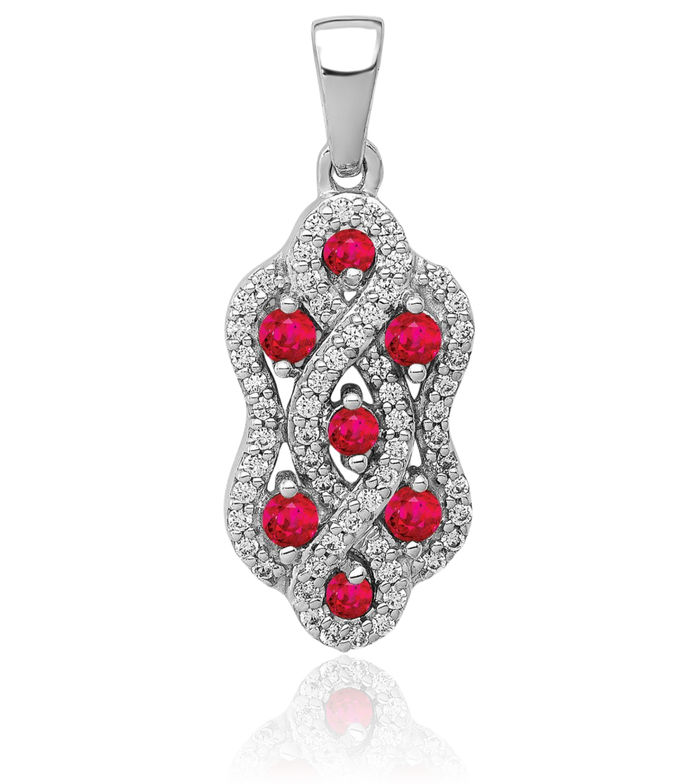 14K Solid White Gold Diamond Red Ruby Twisted Necklace Gemstone Pendant Charm