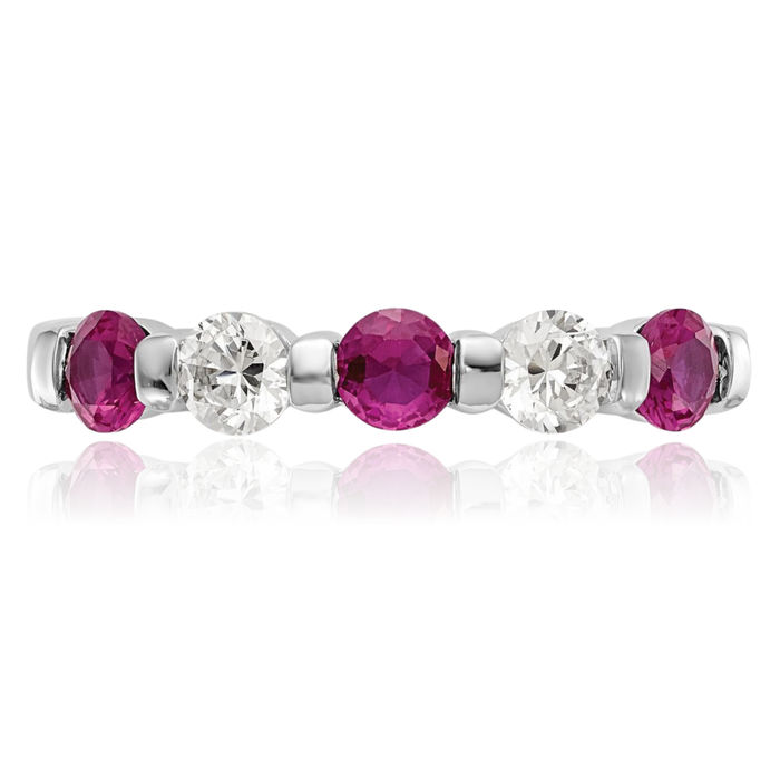 14K Solid White Gold Diamond Red Ruby Wedding Band Ring Gemstone July Birthstone Jewelry