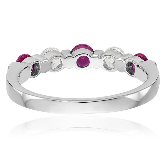 14K Solid White Gold Diamond Red Ruby Wedding Band Ring Gemstone July Birthstone Jewelry