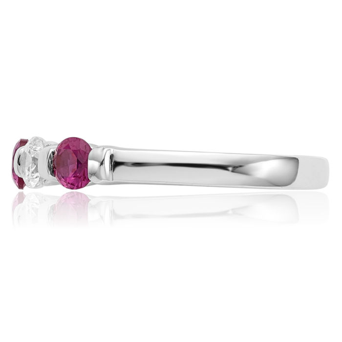 14K Solid White Gold Diamond Red Ruby Wedding Band Ring Gemstone July Birthstone Jewelry