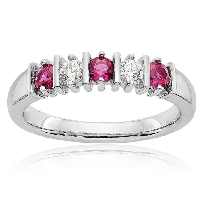 14K Solid White Gold Diamond Red Ruby Wedding Band Ring Gemstone July Birthstone Jewelry