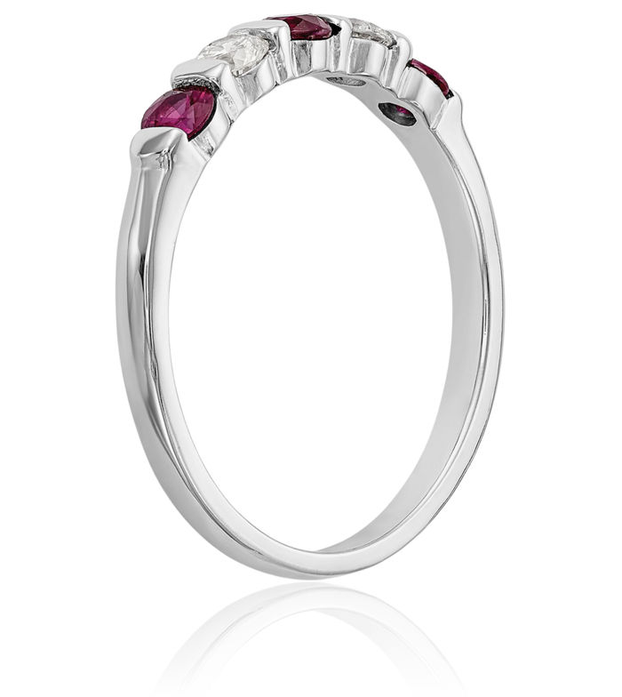 14K Solid White Gold Diamond Red Ruby Wedding Band Ring Gemstone July Birthstone Jewelry