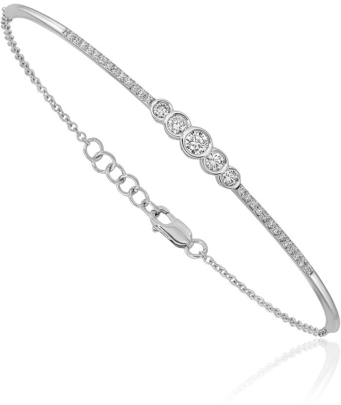 14K Solid White Gold Diamond Set Bar Tennis Bracelet