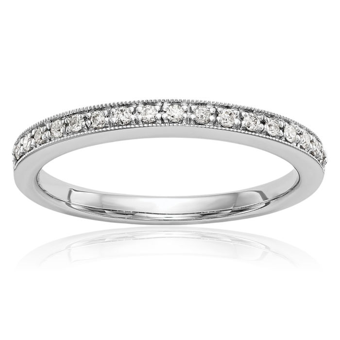 14K Solid White Gold Diamond Set of 2 Wedding Bands Rings