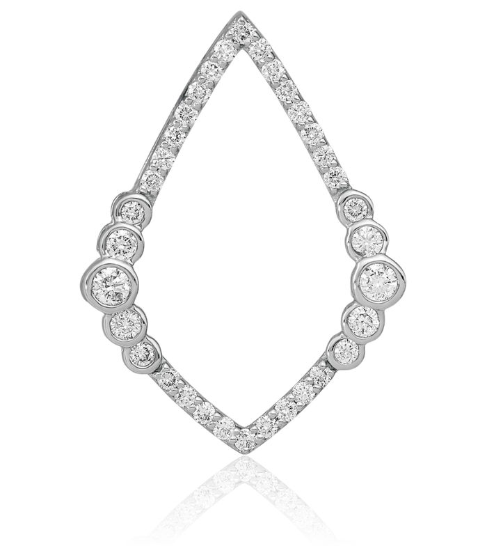 14K Solid White Gold Diamond Set Teardrop Floating Chain Slide Pendant Necklace Pear Charm