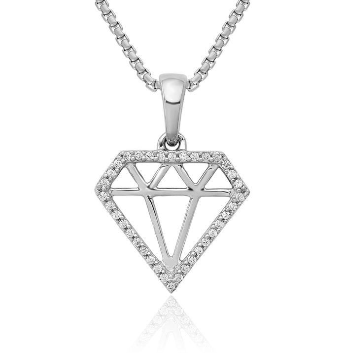 14K Solid White Gold Diamond Gemstone Shape Necklace Chain Pendant Charm