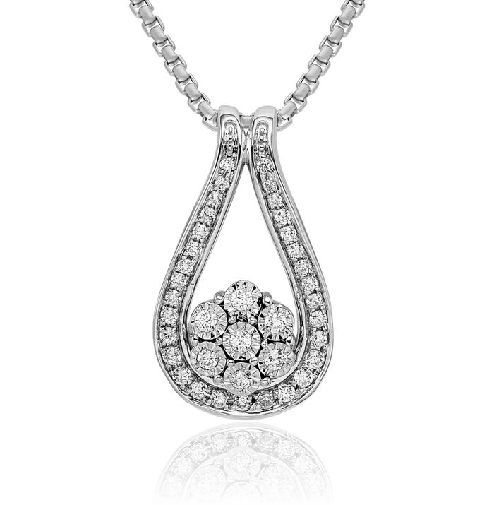 14K Solid White Gold Diamond Slide Necklace Chain Pendant Charm