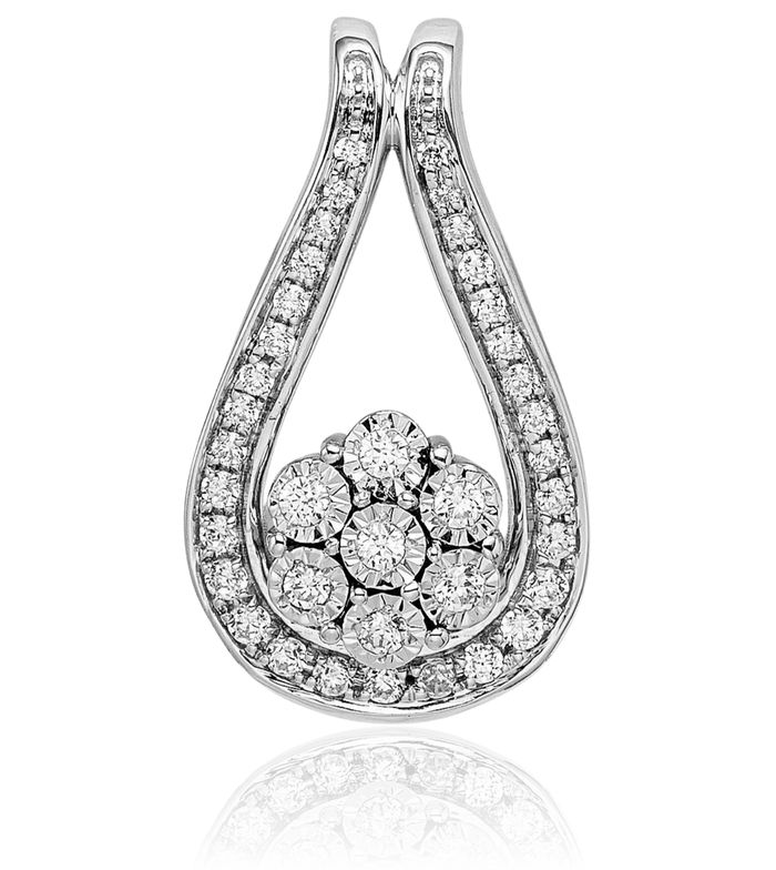 14K Solid White Gold Diamond Slide Necklace Chain Pendant Charm