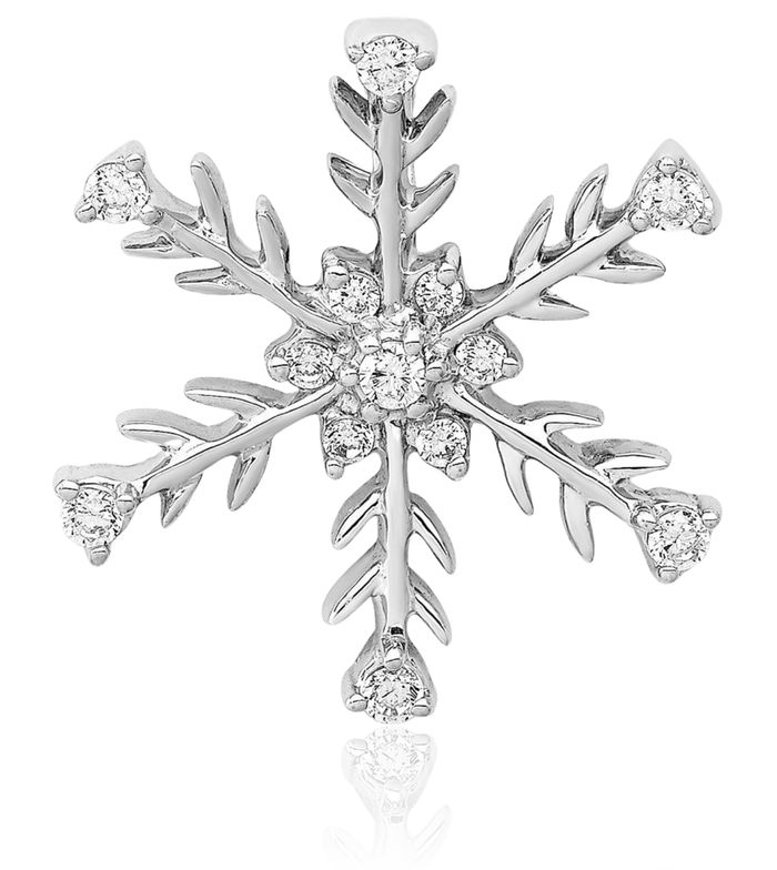 14K Solid White Gold Diamond Snowflake Floating Chain Slide Pendant Necklace Charm