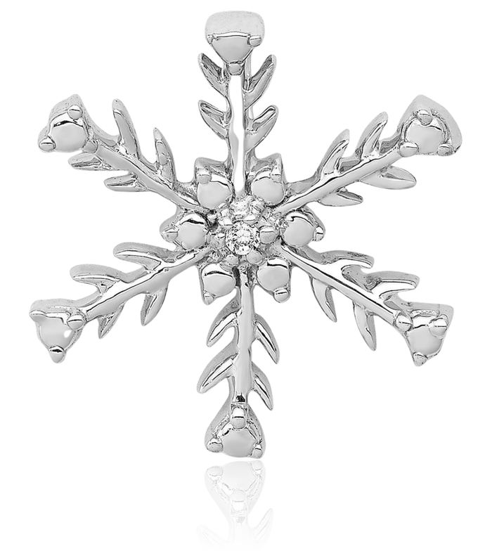 14K Solid White Gold Diamond Snowflake Floating Chain Slide Pendant Necklace Charm