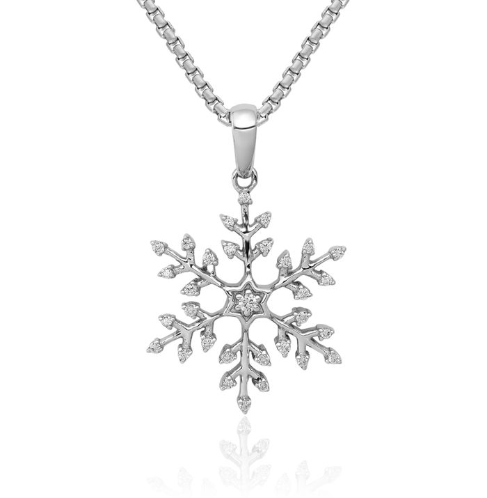 14K Solid White Gold Diamond Snowflake Necklace Chain Pendant Charm