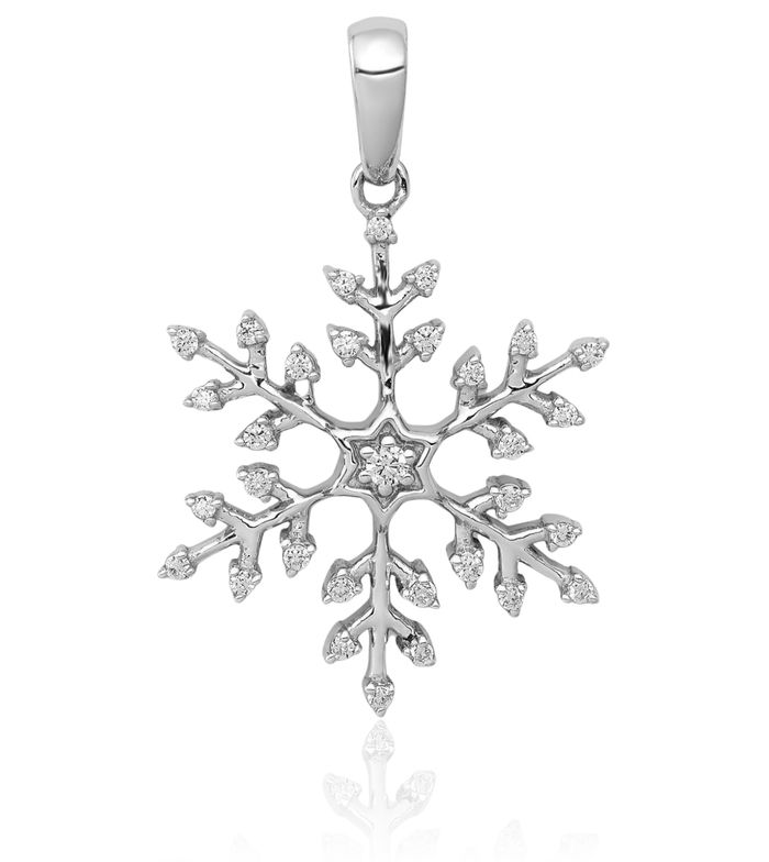 14K Solid White Gold Diamond Snowflake Necklace Chain Pendant Charm