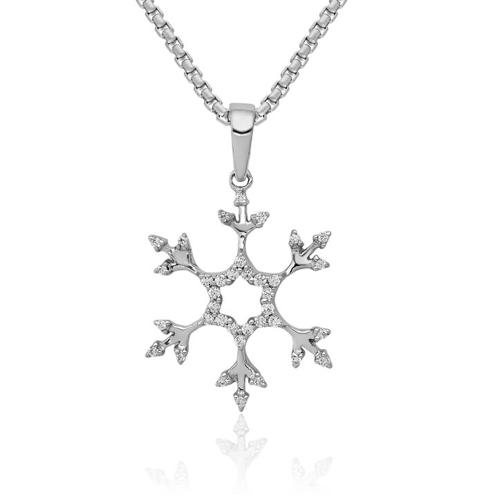 14K Solid White Gold Diamond Snowflake Necklace Chain Pendant Charm