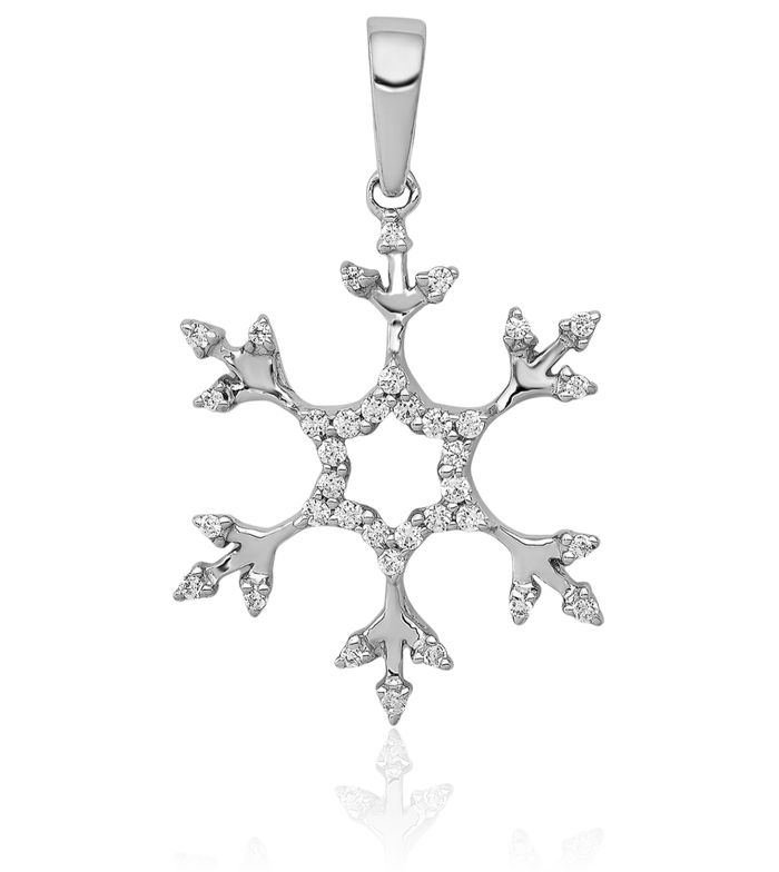 14K Solid White Gold Diamond Snowflake Necklace Chain Pendant Charm