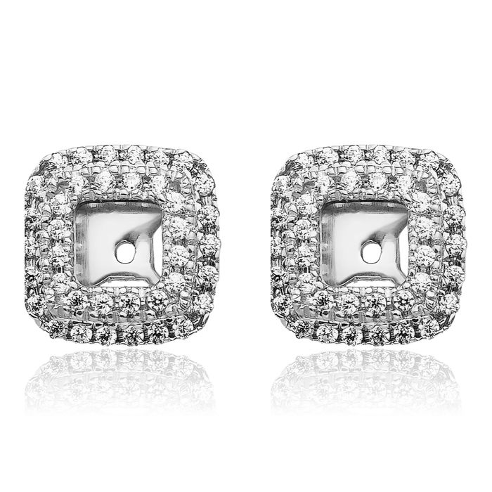 14K Solid White Gold Diamond Square Earring Jackets for Studs