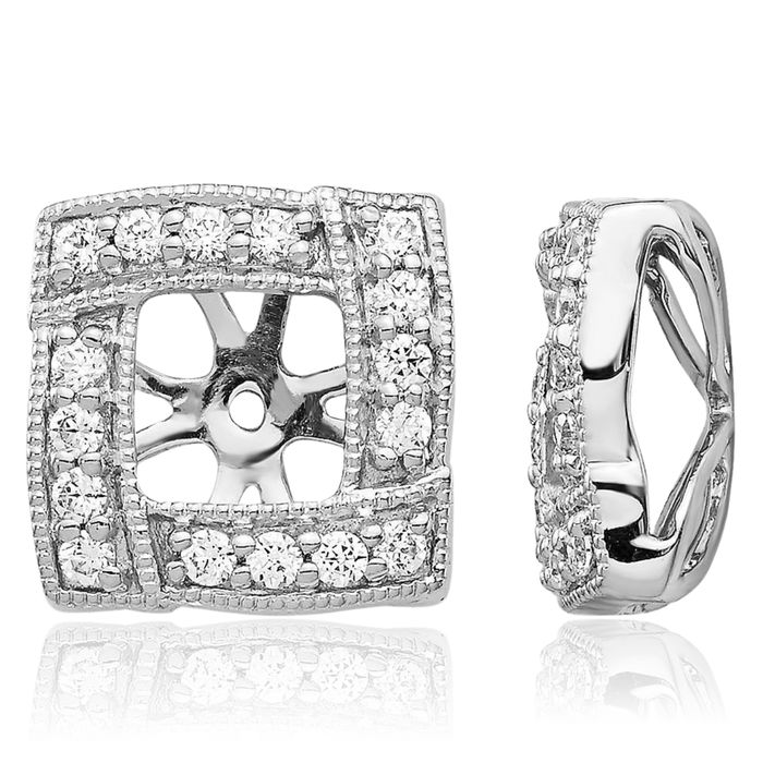 14K Solid White Gold Diamond Square Earring Jackets for Studs