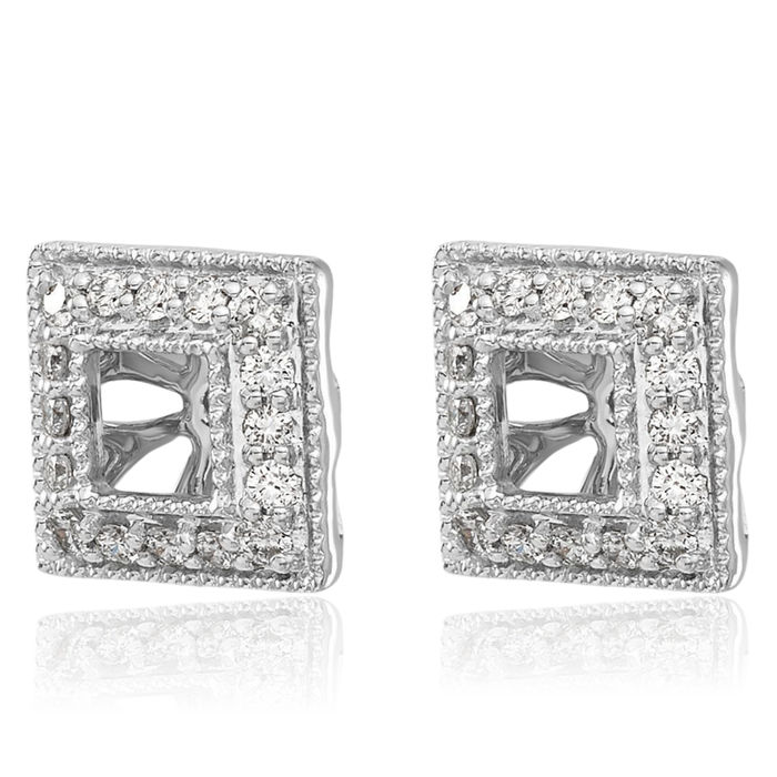 14K Solid White Gold Diamond Square Earring Jackets for Studs