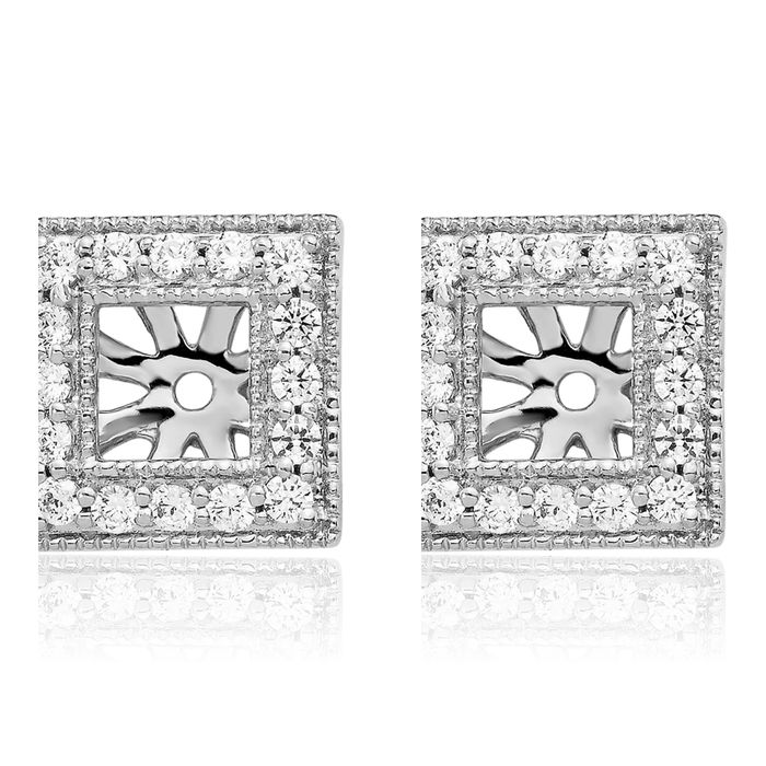 14K Solid White Gold Diamond Square Earring Jackets for Studs