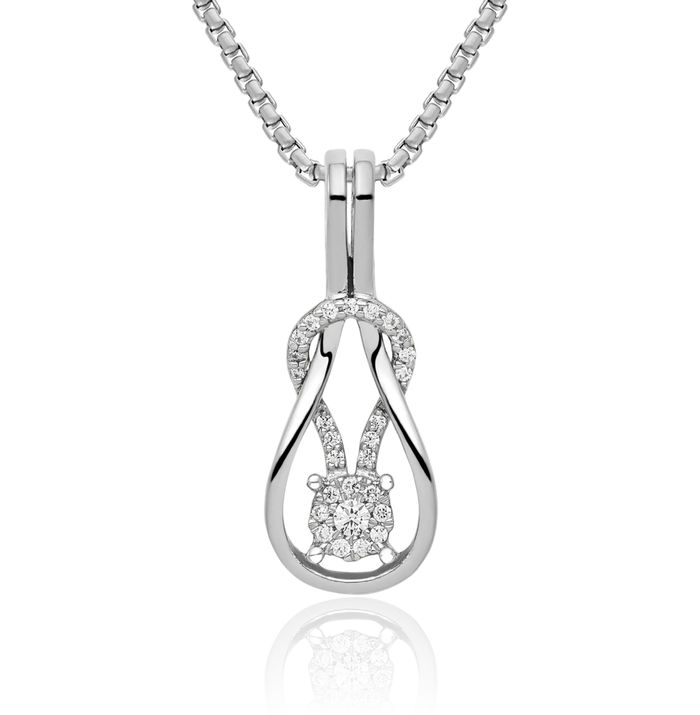 14K Solid White Gold Diamond Square Love Knot Slide Necklace Chain Pendant Charm