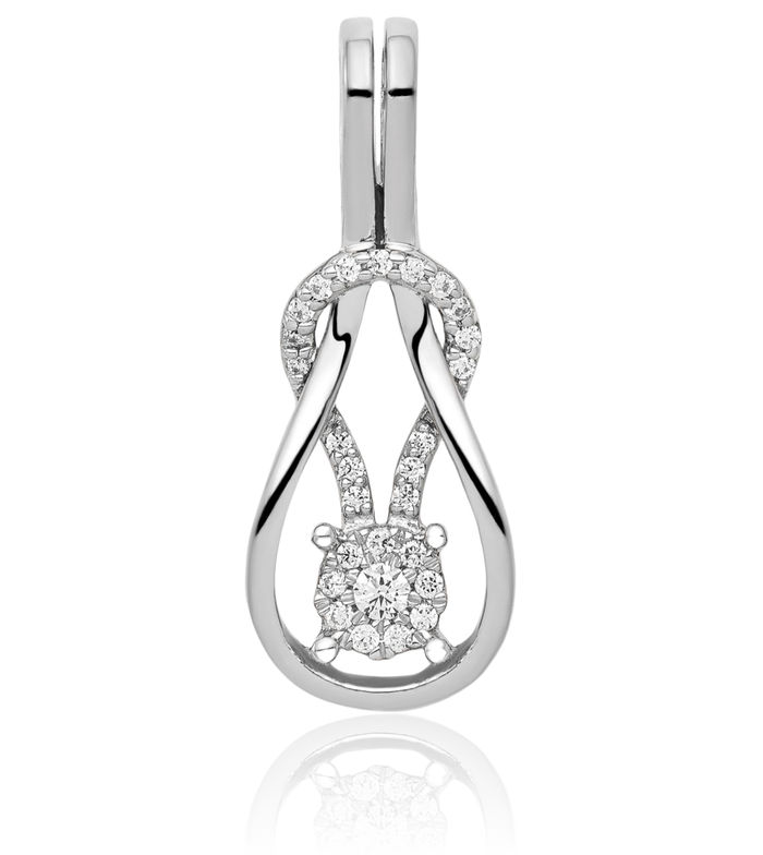 14K Solid White Gold Diamond Square Love Knot Slide Necklace Chain Pendant Charm