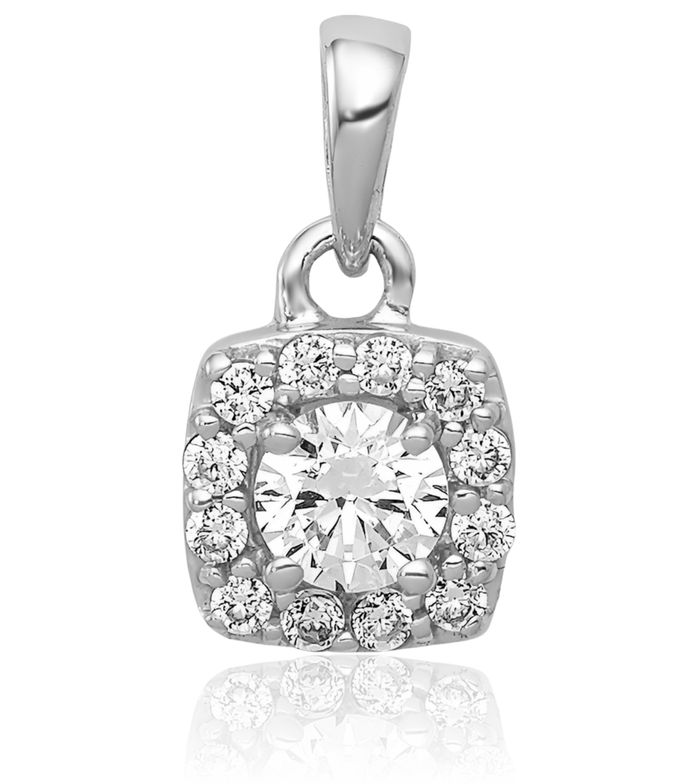 14K Solid White Gold Diamond Square Necklace Chain Pendant Charm